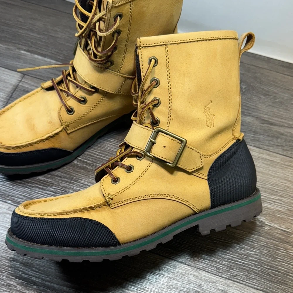 Polo Ralph Lauren Woolton Tan and Black Leather Boots men’s 10D (j98)